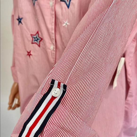 Quizz Woman Plus Size 24 Cotton Button Down Shirt Tunic Stars Stripes Patriotic - Picture 6 of 9